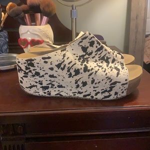Cow print platform wedges